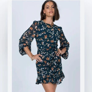 NWT Princess Polly Dark Green Floral Print Mini Dress